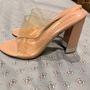 Fashion Nova Transparent and Beige Block Heels